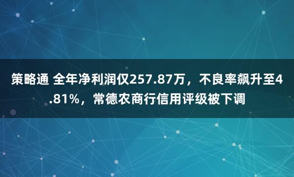 策略通 全年净利润仅257.87万，不良率飙升至4.81%，常德农商行信用评级被下调